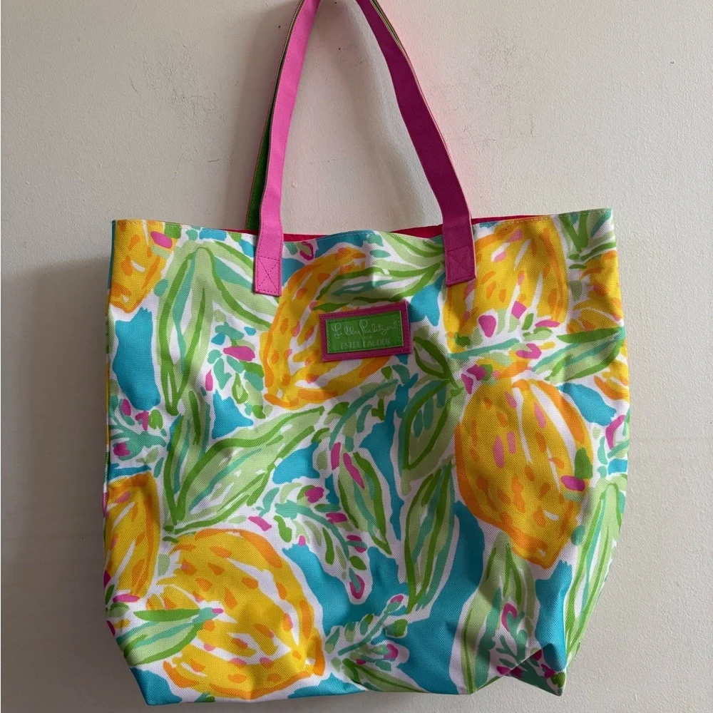 Lilly Pulitzer Estee Lauder Women's Tote Lilly's Lemon Print Bag Carryall 17"X14 - Picture 3 of 5